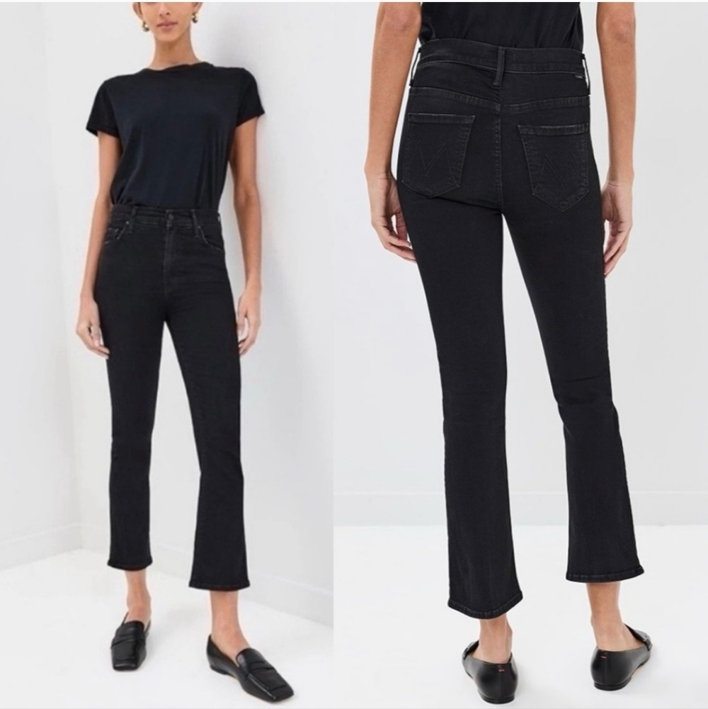 MOTHER The Insider Crop Flared Leg Black Denim Jeans Not Guilty size 24